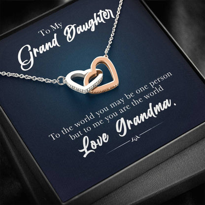 To My Grand Daughter - You Are The World ( Love, Grandma) | Beautiful 14k Gold Forever Family Locked Hearts