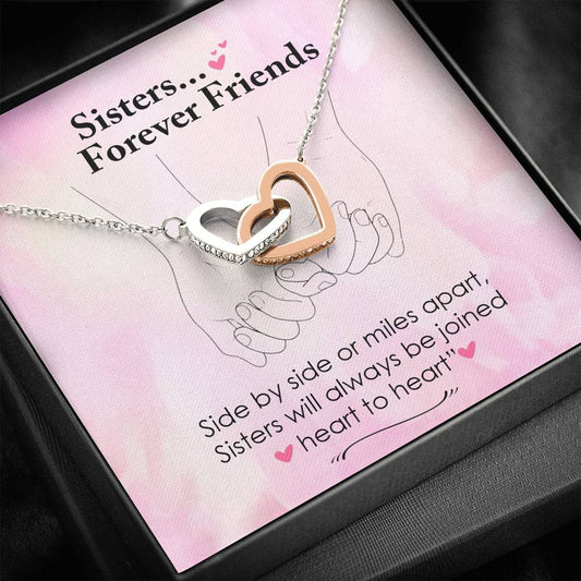 Sisters, Forever Friends - Side By Side Or Miles Apart |  Beautiful 14k Gold Forever Family Locked Hearts
