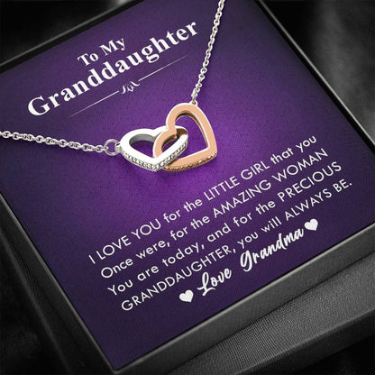 To My Grand Daughter - The Amazing Woman (Love, Grandma) | Beautiful 14k Gold Forever Family Locked Hearts