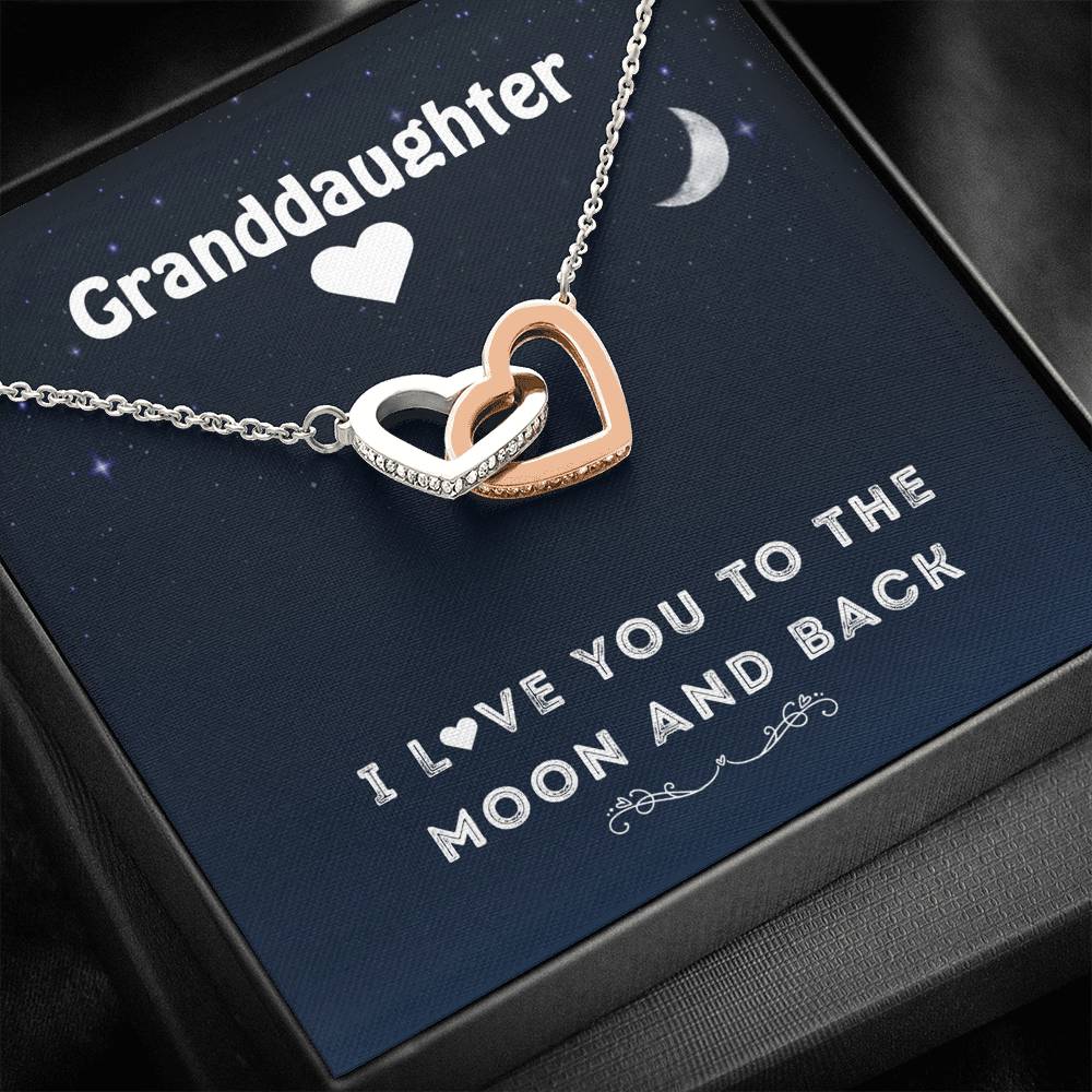 Grand Daughter - I Love You To The Moon And Back | Beautiful 14k Gold Forever Family Locked Hearts