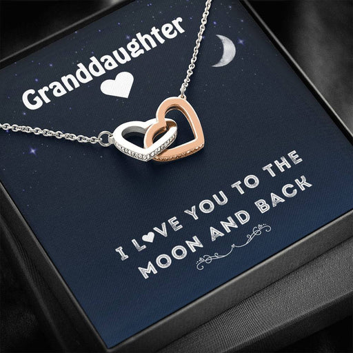 Grand Daughter - I Love You To The Moon And Back | Beautiful 14k Gold Forever Family Locked Hearts Standard Box