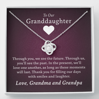 Granddaughter - Past, Present, Future | 14k White Gold & Stainless Steel Necklace (From Grandma and Grandpa)