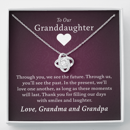 Granddaughter - Past, Present, Future | 14k White Gold & Stainless Steel Necklace (From Grandma and Grandpa)