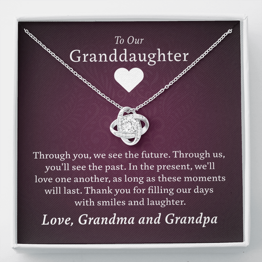 Granddaughter - Past, Present, Future | 14k White Gold & Stainless Steel Necklace (From Grandma and Grandpa) Two Toned Box