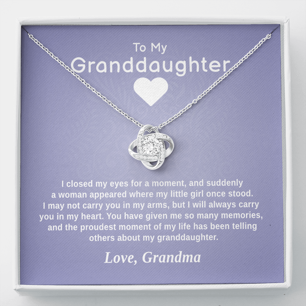 To My Granddaughter - Carry Me in Your Heart | 14k White Gold Knot Necklace