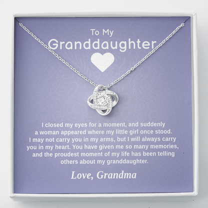 To My Granddaughter - Carry Me in Your Heart | 14k White Gold Knot Necklace