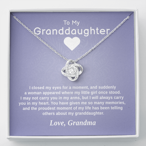 To My Granddaughter - Carry Me in Your Heart | 14k White Gold Knot Necklace Two Toned Box