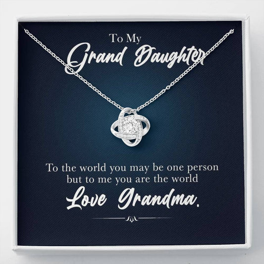 To My Grand Daughter - To Me, You Are the World | Artisan Crafted 14k White Gold Family Knot Necklace