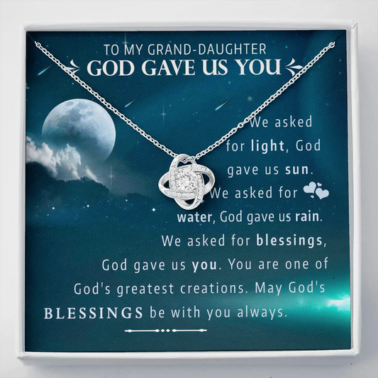 To My Grand Daughter - God Gave Us You (Moon and Stars) | 14k Gold Artisan Crafted Family Knot Necklace