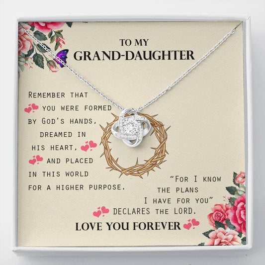 To My Grand Daughter - For I Know the Plans | Artisan 14K White Gold Family Knot Necklace | Gift for Grand Daughter