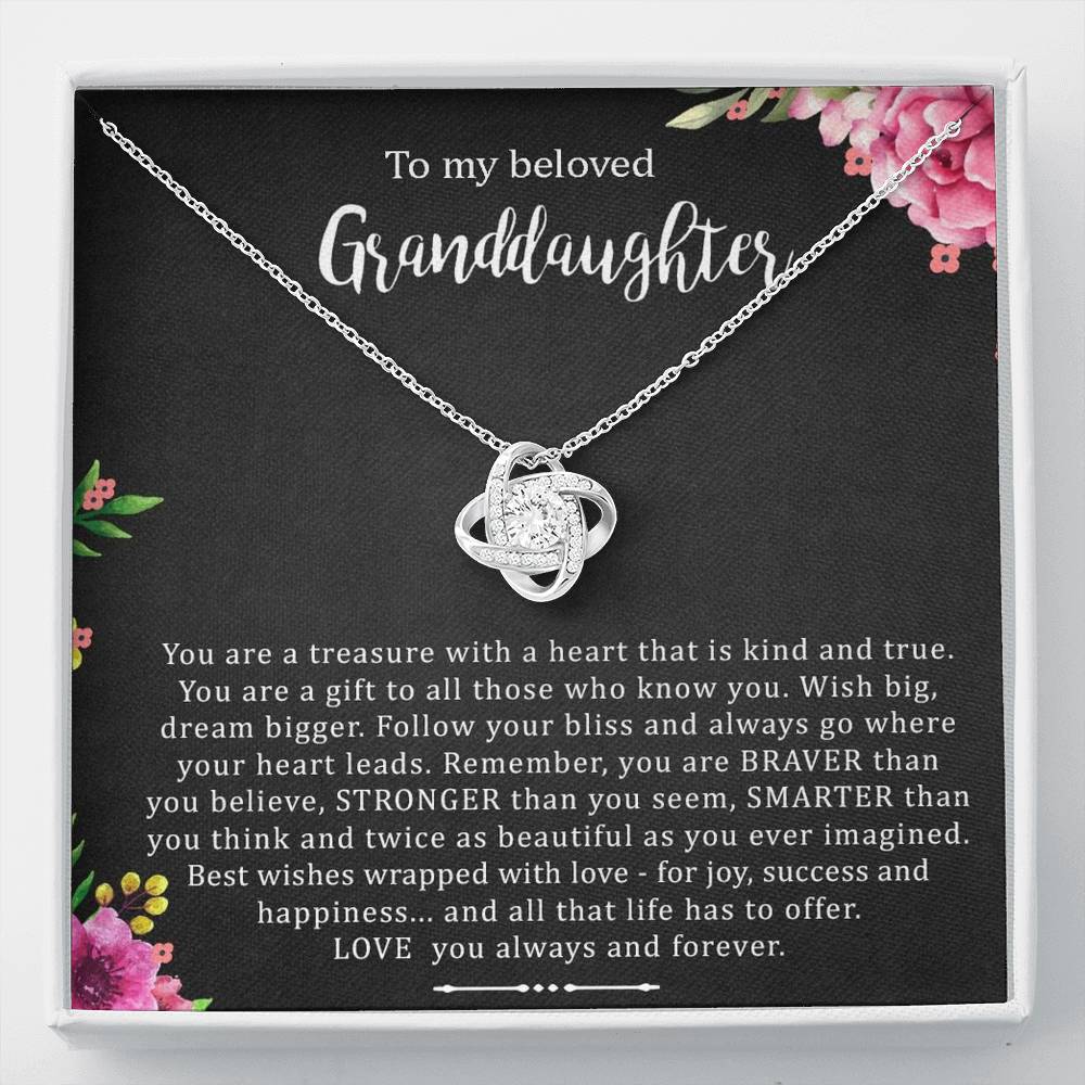 To My Beloved Grand Daughter - You Are A Treasure | Artisan Crafted 14k Brilliant Gold Family Knot Necklace