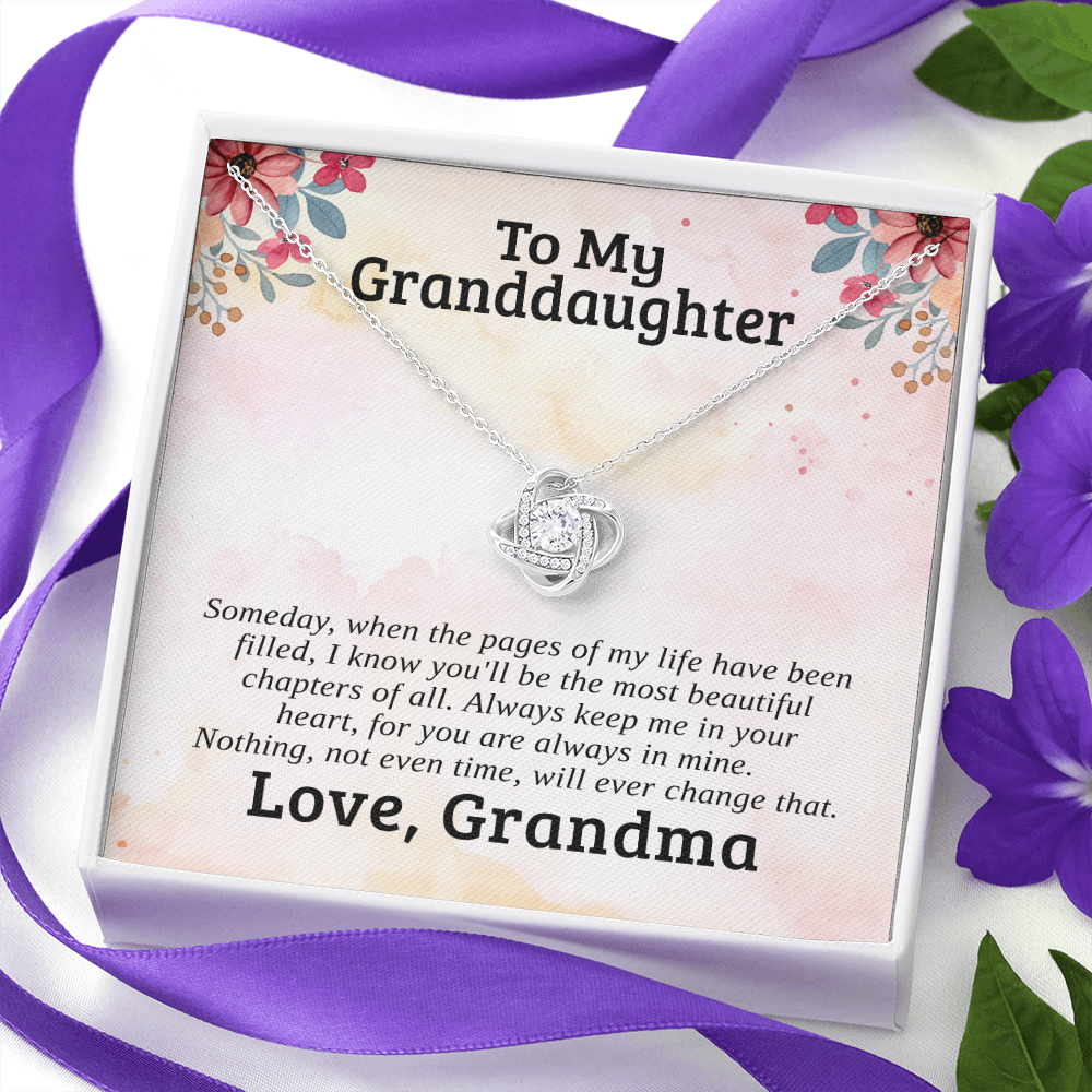 To My Granddaughter, Most Beautiful Chapters | 14k White Gold Love Knot | Granddaughter Necklace Gift & Poem Card