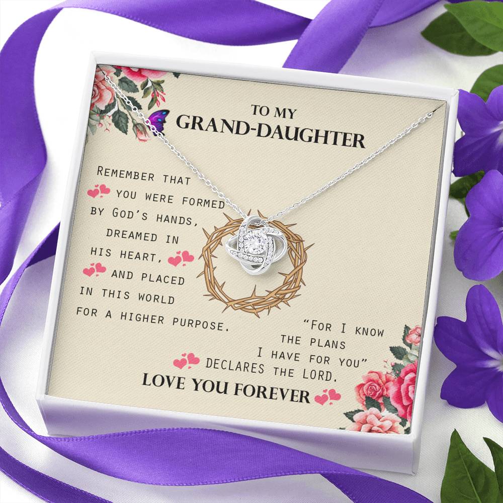 To My Grand Daughter - For I Know the Plans | Artisan 14K White Gold Family Knot Necklace | Gift for Grand Daughter