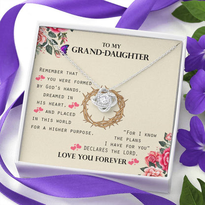 To My Grand Daughter - For I Know the Plans | Artisan 14K White Gold Family Knot Necklace | Gift for Grand Daughter
