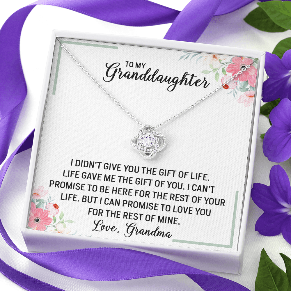 To My Granddaughter - Promise to Love You | Beautiful 14k White Gold Family Forever Love Knot | Granddaughter Keepsake Gift w/ Message Card