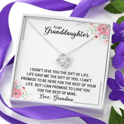 To My Granddaughter - Promise to Love You | Beautiful 14k White Gold Family Forever Love Knot | Granddaughter Keepsake Gift w/ Message Card