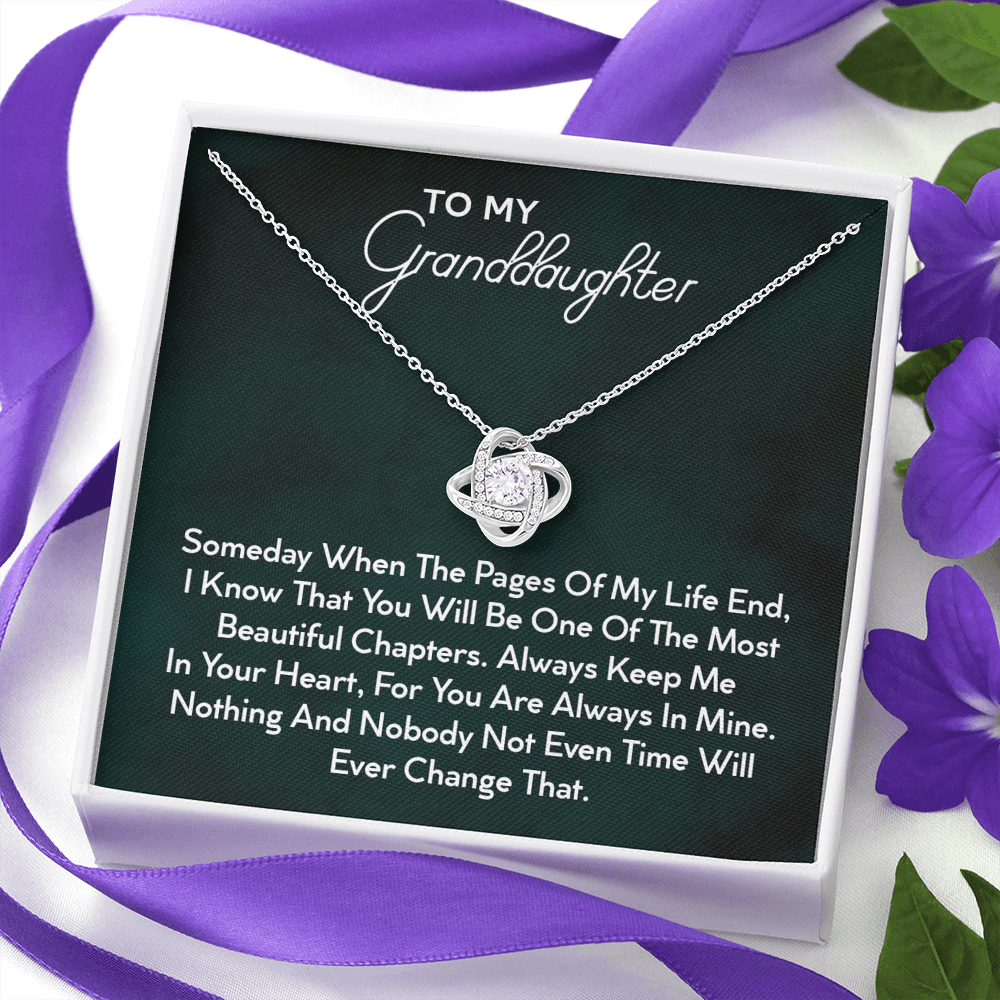 To My Granddaughter - You'll Be In My Heart | Beautiful 14k White Gold Family Forever Love Knot | Granddaughter Keepsake Gift w/ Message Card