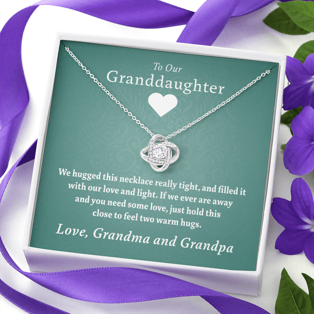 Granddaughter - Warm Hugs (Grandma & Grandpa) | Beautiful 14k White Gold Granddaughter Knot Necklace