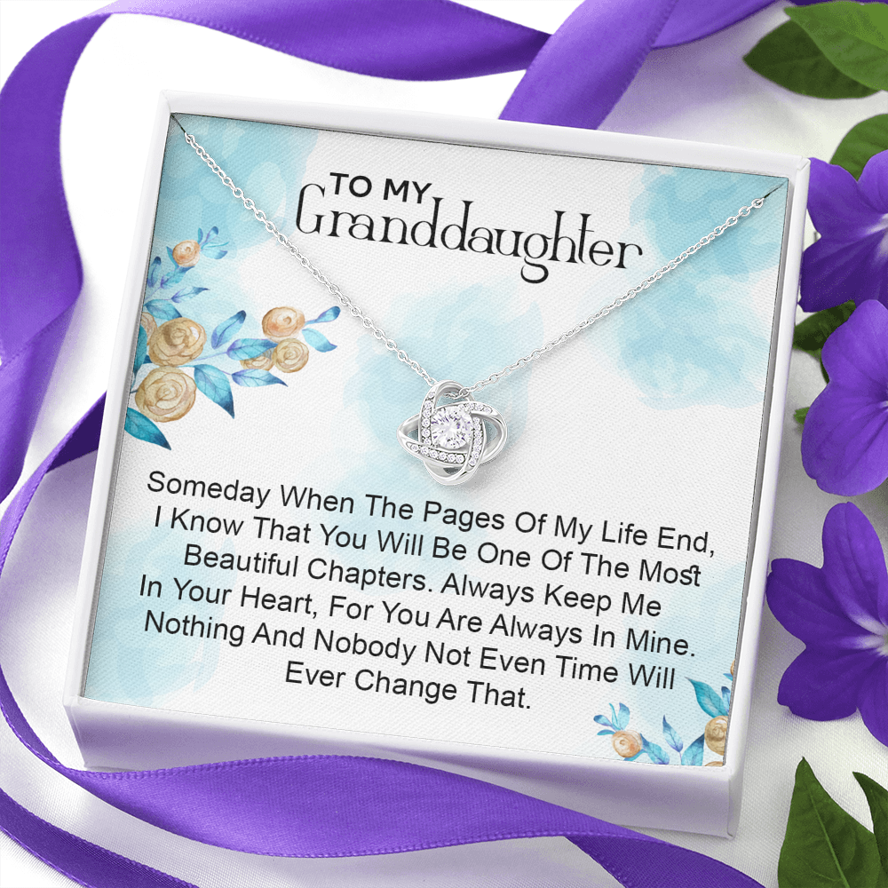 To My Granddaughter - You'll Be In My Heart  | Beautiful 14k White Gold Family Forever Love Knot | Granddaughter Keepsake Gift w/ Message Card