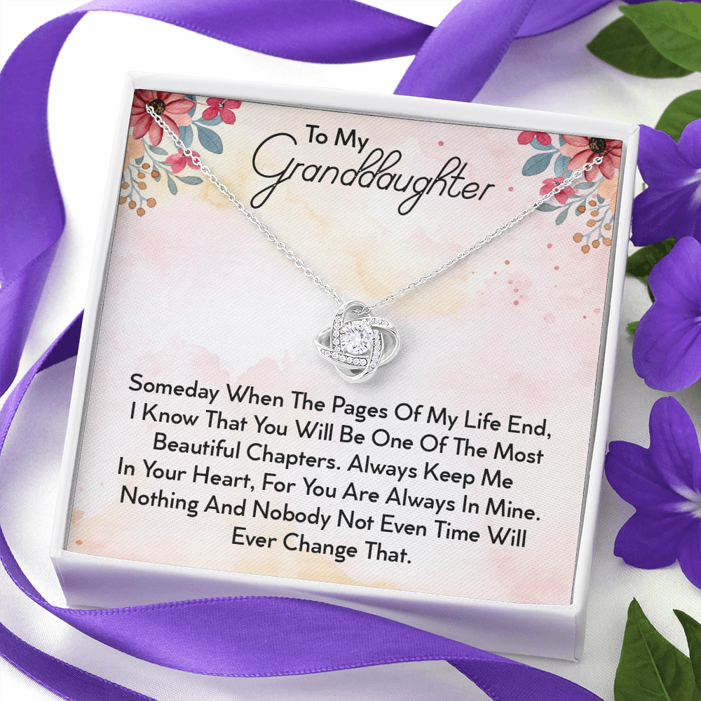 To My Granddaughter - You'll Be In My Heart | Beautiful 14k White Gold Family Forever Love Knot | Granddaughter Keepsake Gift w/ Message Card