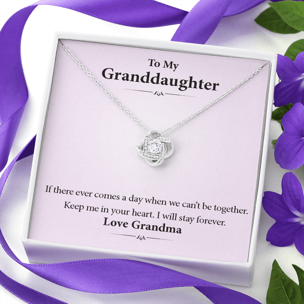 To My Granddaughter - Together Forever in Your Heart | Beautiful 14k White Gold Family Forever Love Knot | Granddaughter Keepsake Gift w/ Message Card