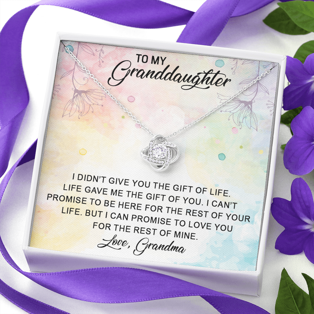 To My Granddaughter - Promise to Love You | Beautiful 14k White Gold Family Forever Love Knot | Granddaughter Keepsake Gift w/ Message Card