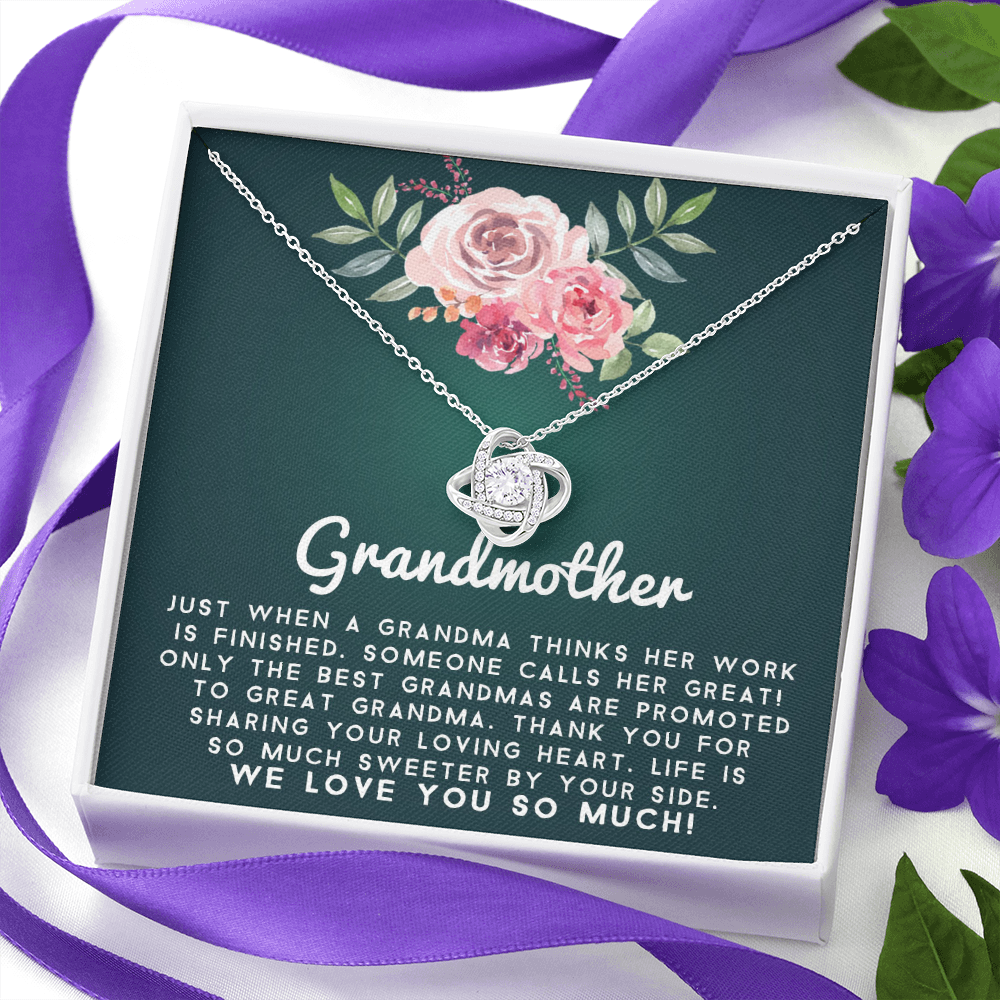 Great Grandmother - Promoted to Great | 14k White Gold Family Forever Love Knot | Grandma Nana Keepsake Gift w/ Message Card