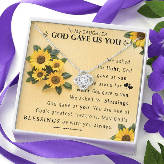 To My DAUGHTER - God Gave Us You | Artisan Crafted 14k Gold Knot Family Necklace