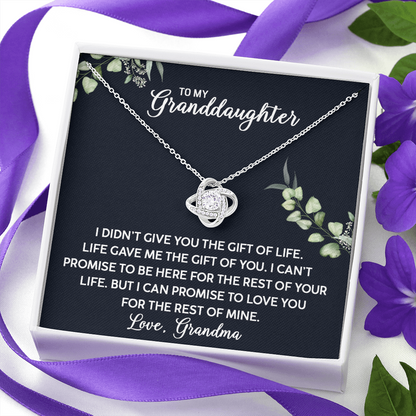 To My Granddaughter - Life Gave Me You | Beautiful 14k White Gold Family Forever Love Knot | Granddaughter Keepsake Gift w/ Message Card
