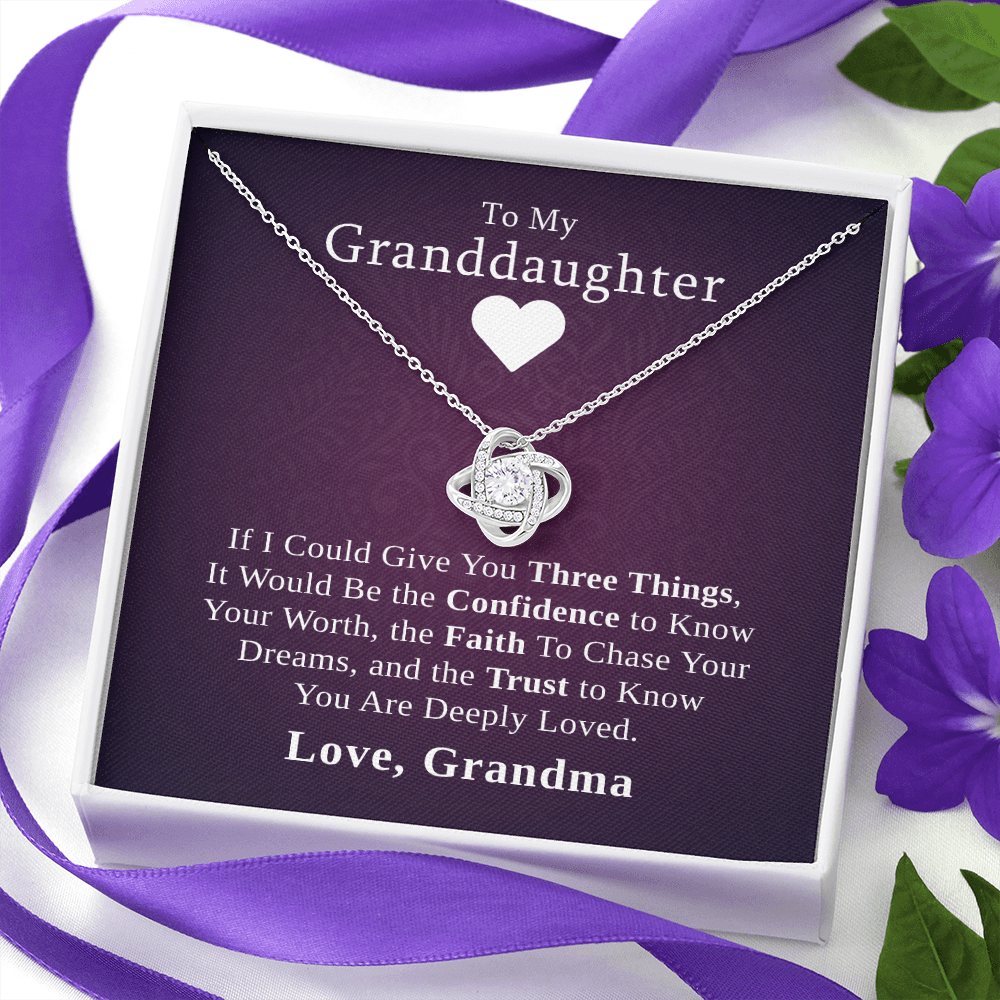 To My Granddaughter, Three Things I'd Give You | 14k White Gold Necklace Stainless Steel