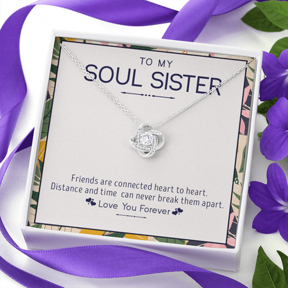 To My Soul Sister - Friends Connected At Heart 14k White Gold Necklace