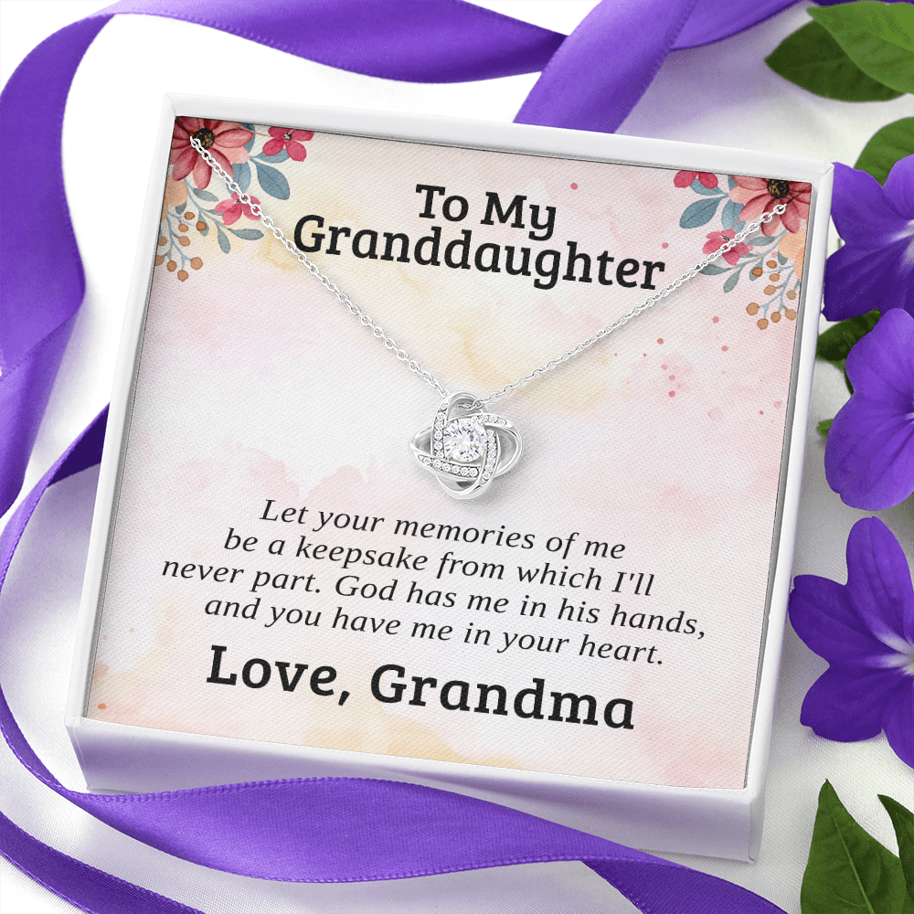 To My Granddaughter, Memories | 14k White Gold Love Knot | Granddaughter Necklace Gift & Poem Card