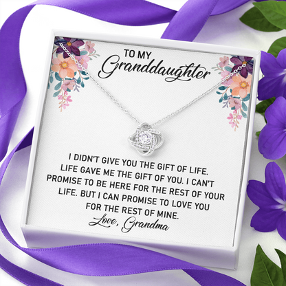 To My Granddaughter - Here for The Rest of Your Life | Beautiful 14k White Gold Family Forever Love Knot | Granddaughter Keepsake Gift w/ Message Card