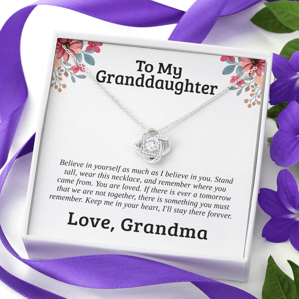 To My Granddaughter, Stand Tall | 14k White Gold Love Knot | Granddaughter Necklace Gift & Poem Card