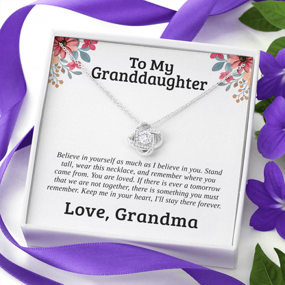 To My Granddaughter, Stand Tall | 14k White Gold Love Knot | Granddaughter Necklace Gift & Poem Card