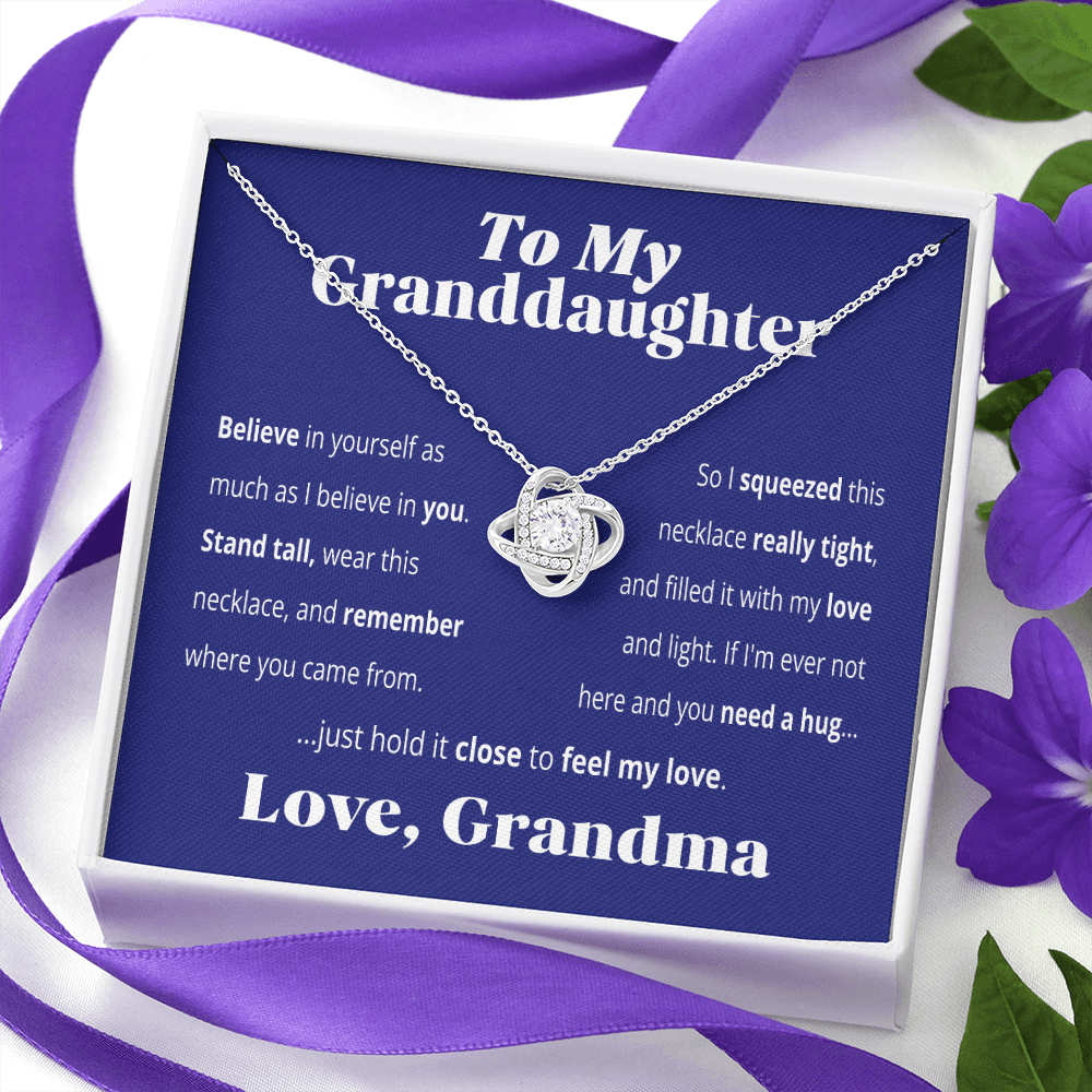 To My Granddaughter - Believe in Yourself As I Believe In You | 14k White Gold Family Knot Necklace