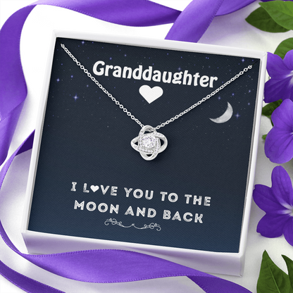 To My Granddaughter - To The Moon and Back | Beautiful 14k White Gold Family Forever Love Knot | Granddaughter Keepsake Gift w/ Message Card