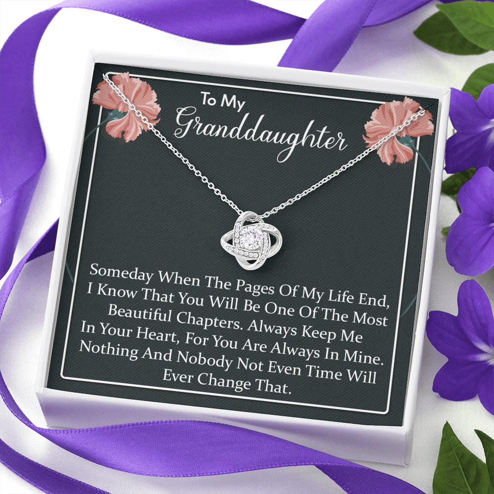To My Granddaughter - You'll Be In My Heart | Beautiful 14k White Gold Family Forever Love Knot | Granddaughter Keepsake Gift w/ Message Card