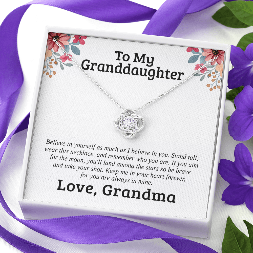 To My Granddaughter, Believe | 14k White Gold Love Knot | Granddaughter Necklace Gift & Poem Card
