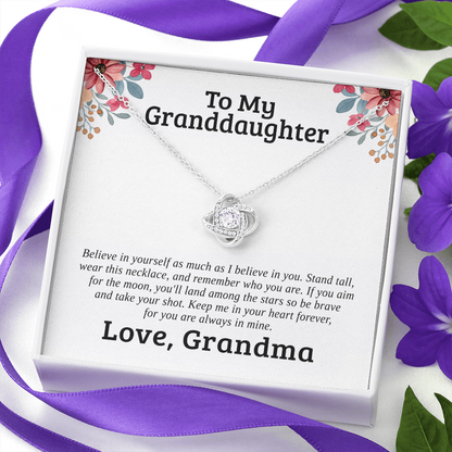 To My Granddaughter, Believe | 14k White Gold Love Knot | Granddaughter Necklace Gift & Poem Card