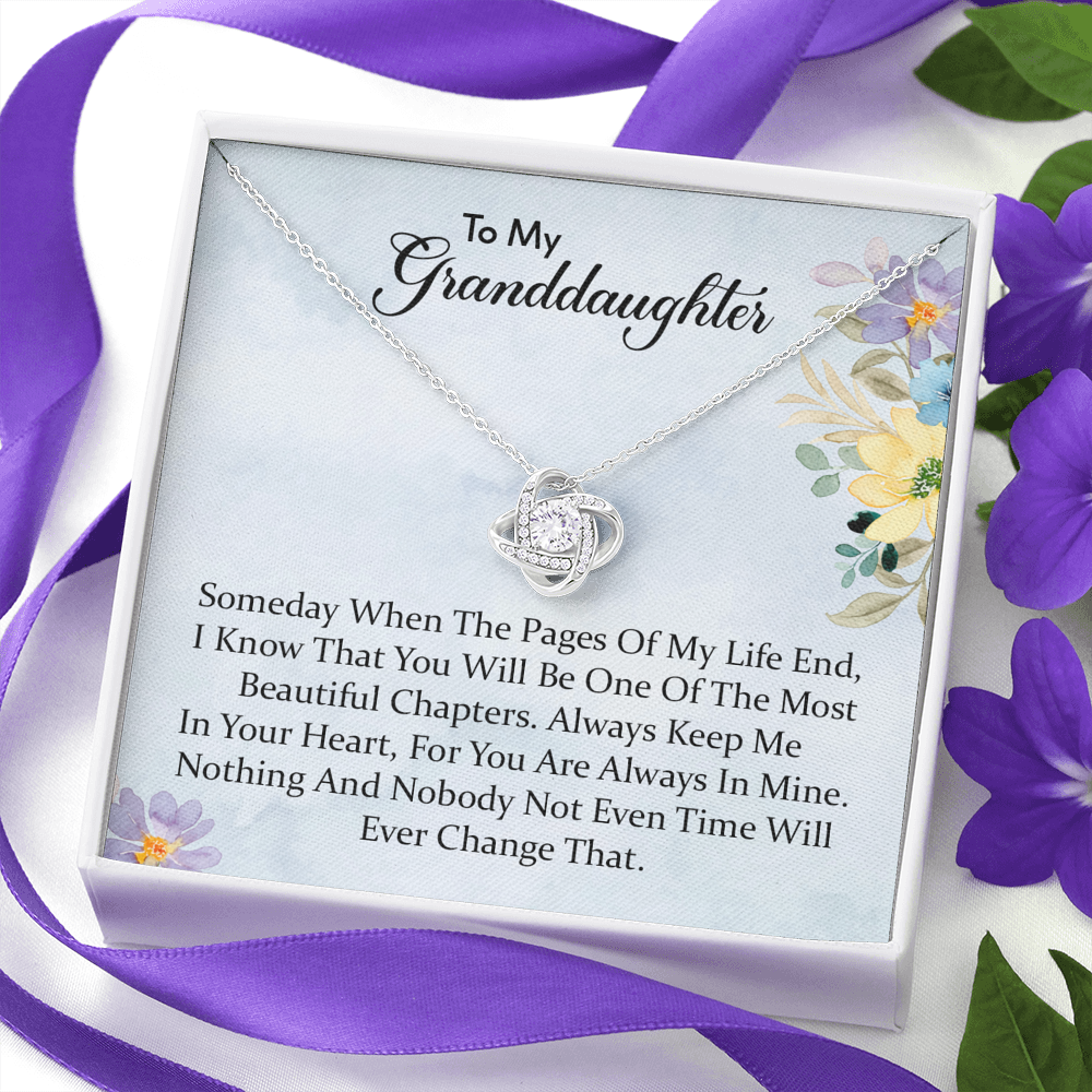 To My Granddaughter - You'll Be In My Heart  | Beautiful 14k White Gold Family Forever Love Knot | Granddaughter Keepsake Gift w/ Message Card