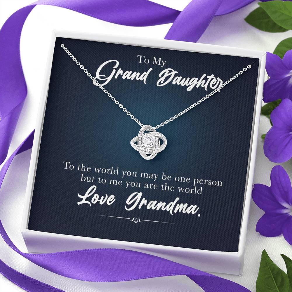 To My Grand Daughter - To Me, You Are the World | Artisan Crafted 14k White Gold Family Knot Necklace