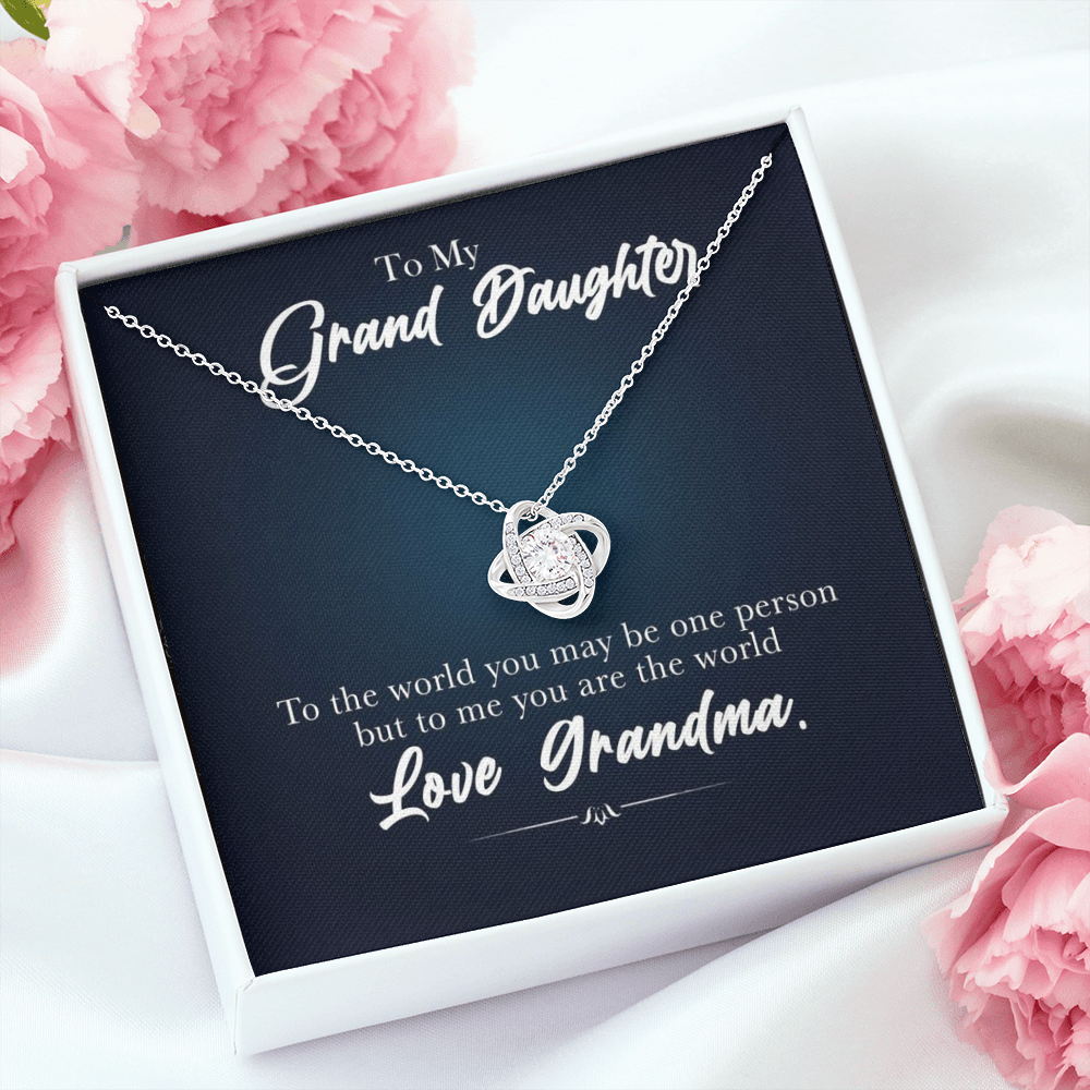 To My Grand Daughter - To Me, You Are the World | Artisan Crafted 14k White Gold Family Knot Necklace