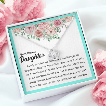 Best Bonus Daughter - Life Has Given Me The Gift Of You | Artisan Crafted 14k Brilliant Gold Family Knot Necklace