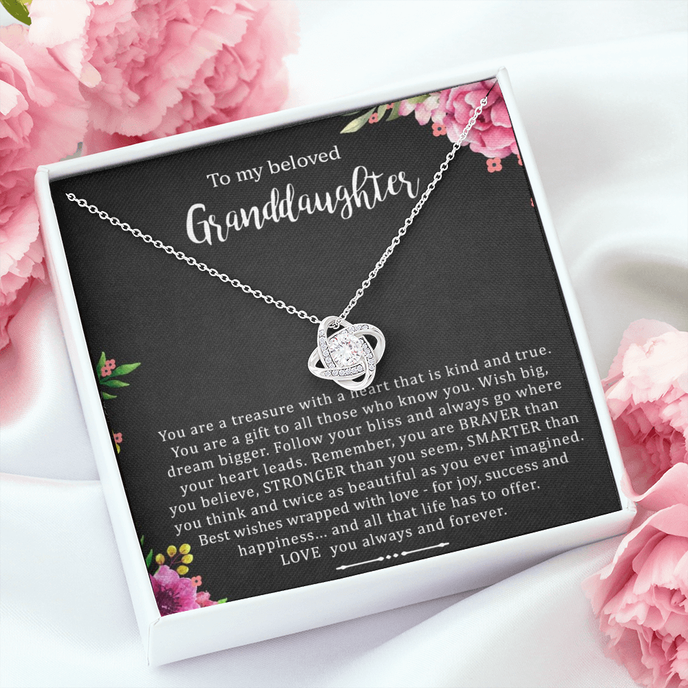 To My Beloved Grand Daughter - You Are A Treasure | Artisan Crafted 14k Brilliant Gold Family Knot Necklace