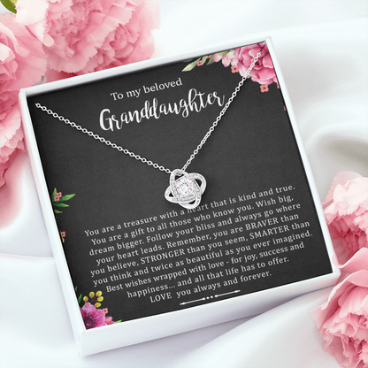 To My Beloved Grand Daughter - You Are A Treasure | Artisan Crafted 14k Brilliant Gold Family Knot Necklace