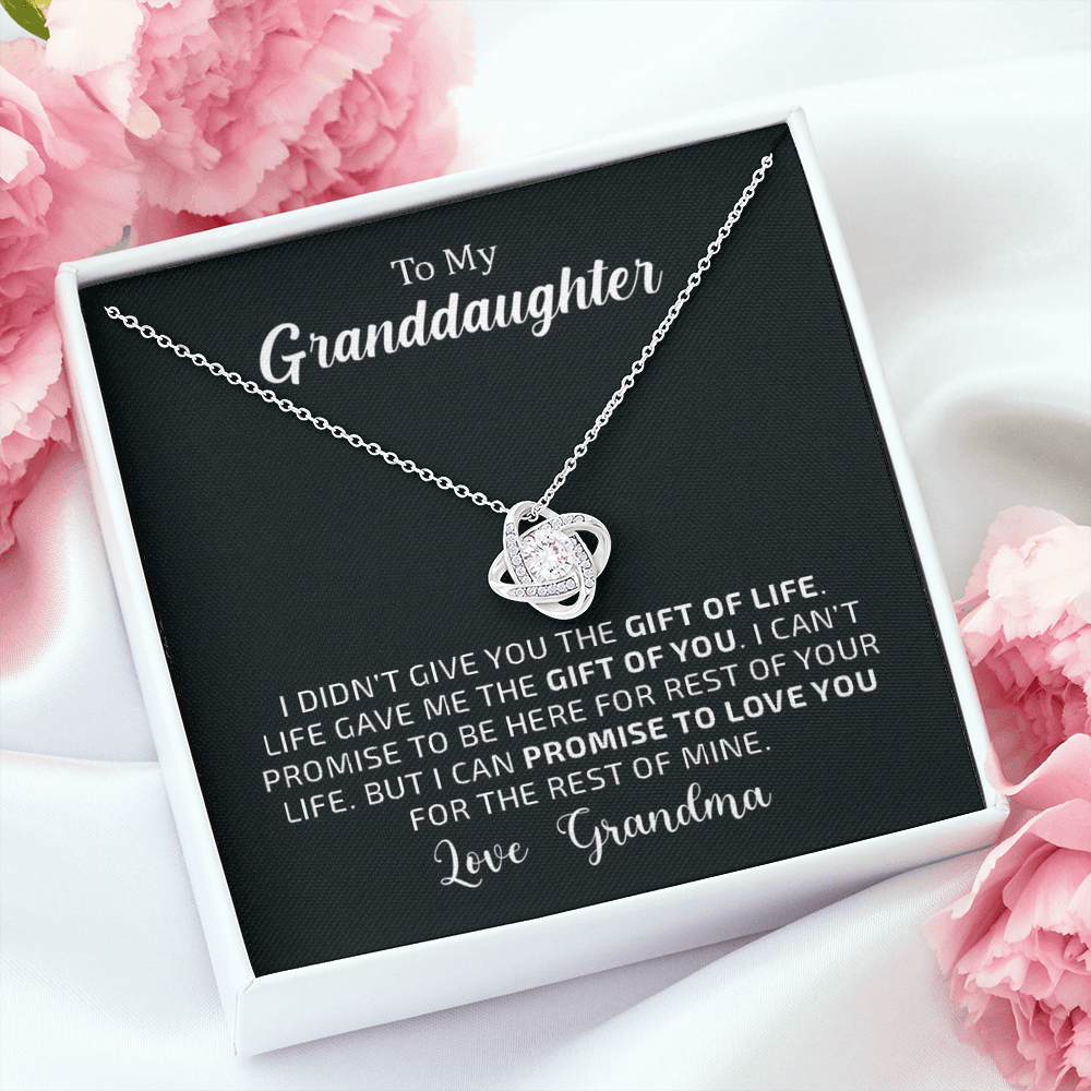 To My Grand Daughter - The Gift of You (Love Grandma) | Beautiful 14k White Gold Family Forever Love Knot | Real White Gold Necklace