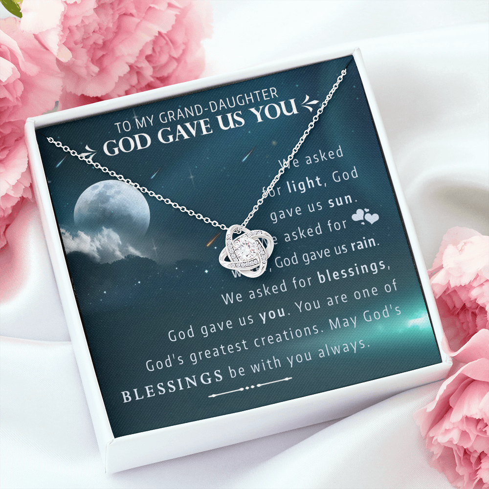 To My Grand Daughter - God Gave Us You (Moon and Stars) | 14k Gold Artisan Crafted Family Knot Necklace