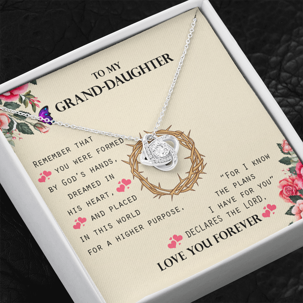 To My Grand Daughter - For I Know the Plans | Artisan 14K White Gold Family Knot Necklace | Gift for Grand Daughter