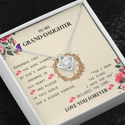 To My Grand Daughter - For I Know the Plans | Artisan 14K White Gold Family Knot Necklace | Gift for Grand Daughter
